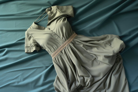 a folded casual dress lying on a bed, created with generative aiの素材
