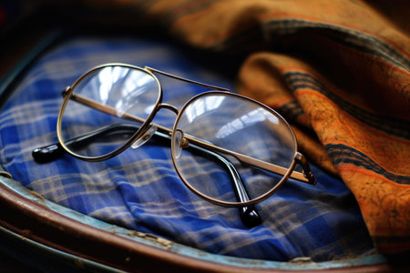 close-up of eyeglasses to be donated, created with generative aiの素材