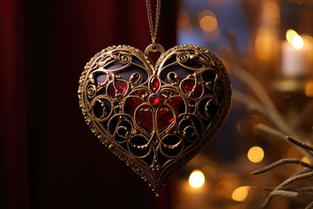 heart-shaped christmas ornament with intricate design, created with generative aiの素材