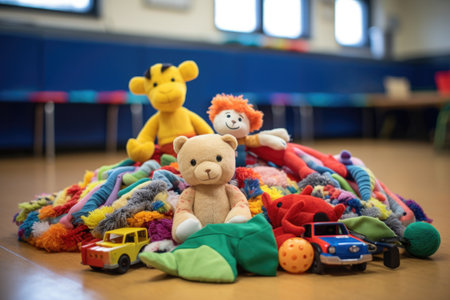 pile of toys in a community daycare center, created with generative aiの素材