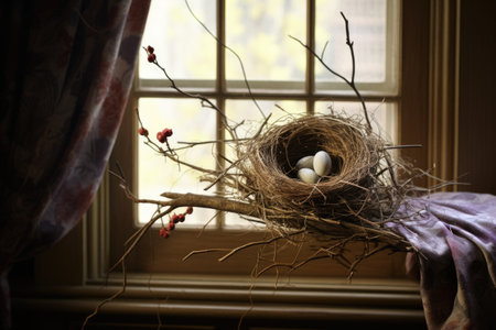 empty nest with a note reading respect on a branch, created with generative aiの素材