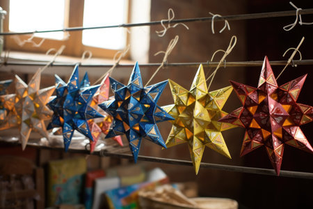 paper mache stars of david drying on wire rack, created with generative aiの素材