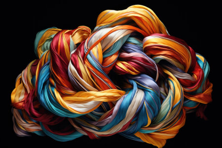 silk threads twisted together to form a colorful rope, created with generative aiの素材
