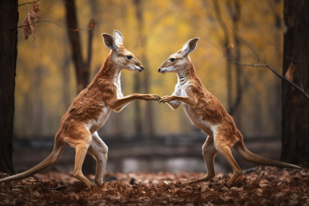 a pair of gender-different kangaroos boxing playfully, created with generative aiの素材