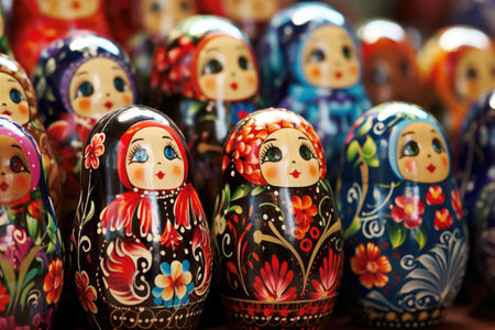 array of traditional russian matryoshka dolls, created with generative aiの素材