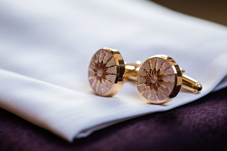 detail shot of cufflinks on a white shirt, created with generative aiの素材