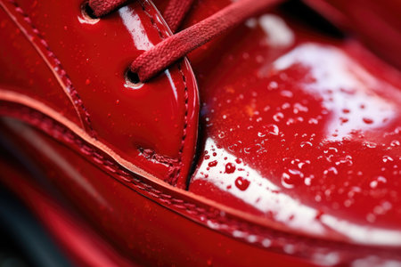 close-up of a red polished leather shoe, created with generative aiの素材