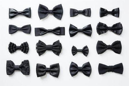 collection of black bow ties on white background, created with generative aiの素材