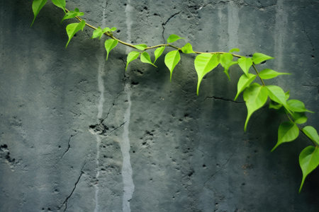 green vine growing on concrete wall, created with generative aiの素材