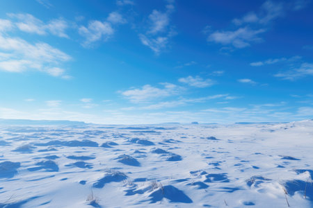 a large snowy tundra under a clear blue sky, created with generative aiの素材