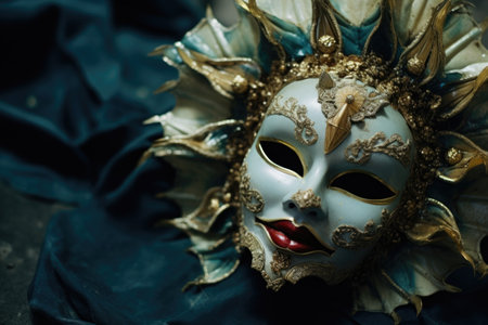 macro shot of a dramatic theatrical mask for drama class, created with generative aiの素材