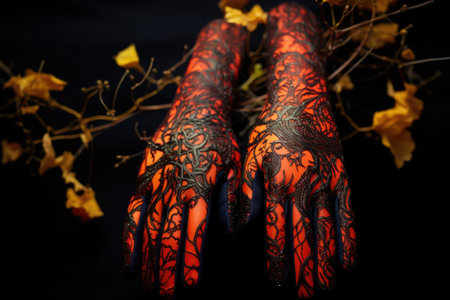 halloween-themed hand gloves in spooky design, created with generative aiの素材
