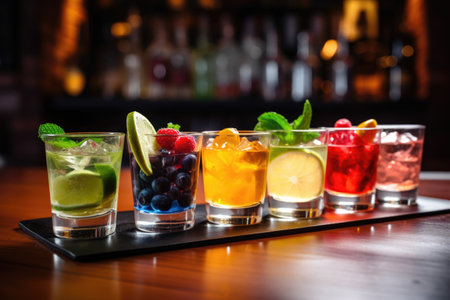 a non-alcoholic drink with fruits on a bar counter, created with generative aiの素材