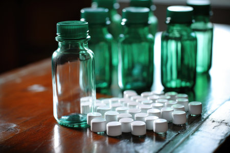 methadone bottles placed neatly on a table, created with generative aiの素材