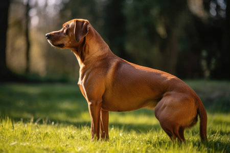 side view of dog limp due to hind leg joint pain, created with generative aiの素材