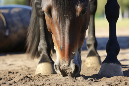 horses hoof fitted with orthopedic horseshoe, created with generative aiの素材