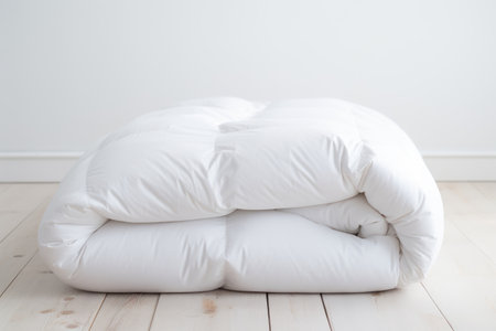 down comforter folded neatly on a clean surface, created with generative aiの素材