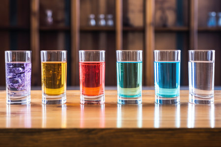 multiple glasses of fresh water lined up, created with generative aiの素材