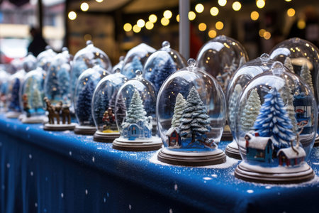 stall selling handcrafted snow globe souvenirs, created with generative aiの素材