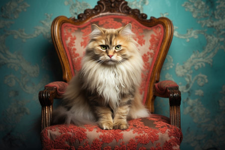 two cats, each trying to sit on the same chair, created with generative aiの素材