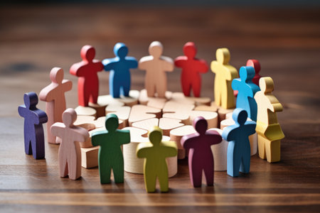 wooden puzzle pieces assembled to read teamwork, created with generative aiの素材