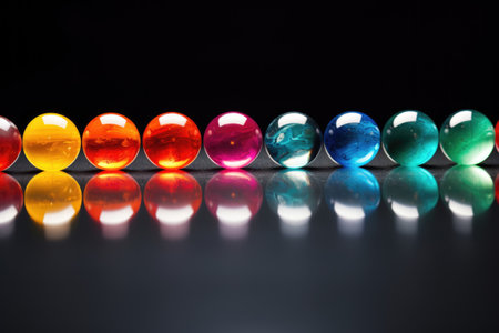 colorful marbles in a line with equality imprinted on each one, created with generative aiの素材