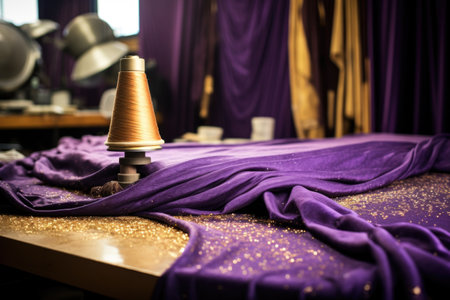purple fabric, gold glitter being used to make a magicians robe, created with generative aiの素材