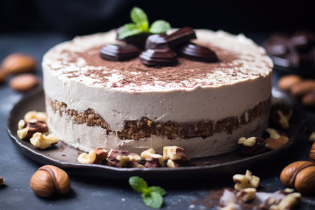 raw vegan cake made from cashews and dates, created with generative aiの素材