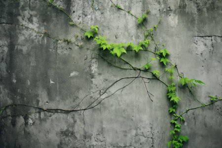 green vine growing on concrete wall, created with generative aiの素材