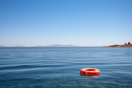 lifebuoy on a blue sea, alluding to family insurance, created with generative aiの素材