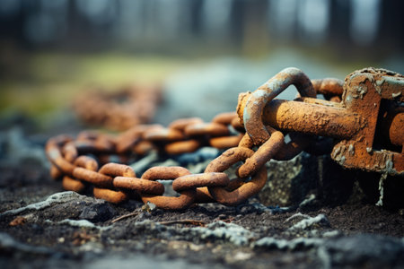 a rusted iron chain with a broken link, created with generative aiの素材