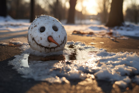 a snowman melting under daylight, created with generative aiの素材