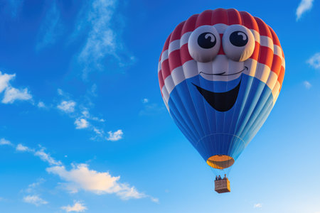 hot air balloon in a clear blue sky, created with generative aiの素材