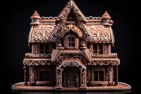 an intricate gingerbread house with icing designed to mimic brickwork, created with generative aiの素材
