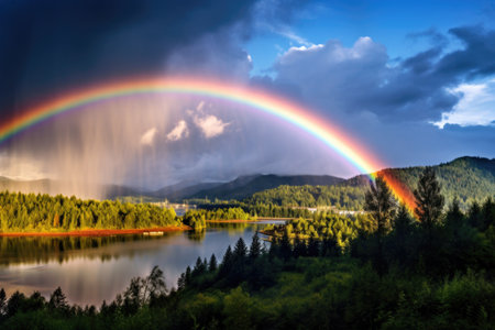 rainbow in the sky after a rainstorm, created with generative aiの素材