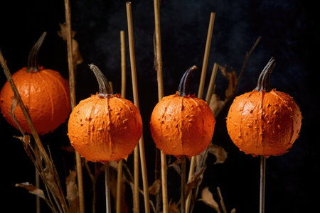 orange paper pumpkins on a stick, created with generative aiの素材