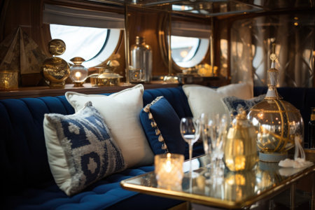 nautical themed decor on a luxurious yacht, created with generative aiの素材