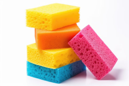 brightly colored sponges on a white background, created with generative aiの素材
