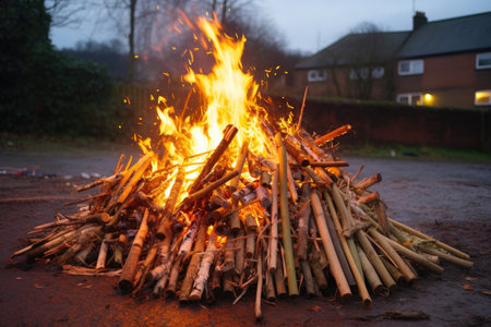 a decorated bonfire pit before the start of a boxing day celebration, created with generative aiの素材