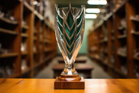 trophy with leadership label in a glass case, created with generative aiの素材