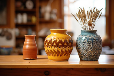 two identical pottery pieces on a craft table, created with generative aiの素材