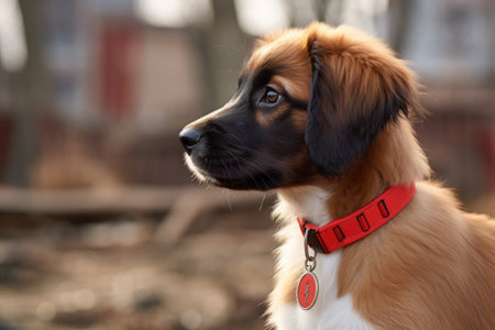 new puppy tag on a red collar, created with generative aiの素材