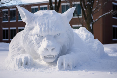 a snow sculpture displaying the outgoing year, created with generative aiの素材