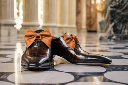 a pair of expensive formal shoes on marble floor, created with generative aiの素材