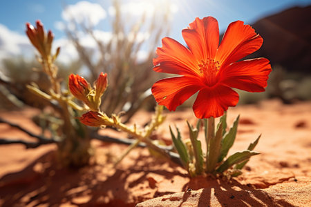 a desert flower blooming under midday sun, created with generative aiの素材