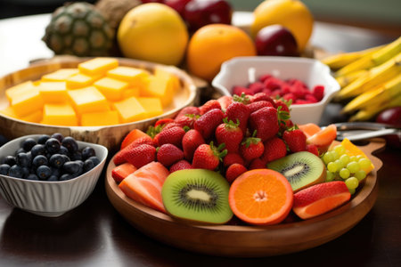 fresh fruit in a bowl for kwanzaa spread, created with generative aiの素材