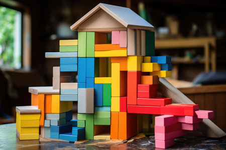 a house made of play blocks split in half, created with generative aiの素材