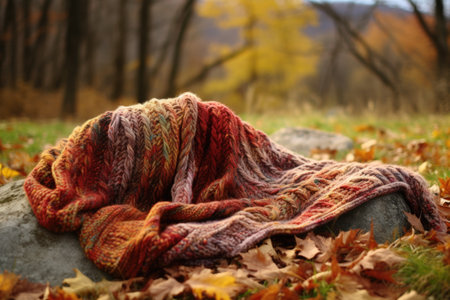 a partially knitted blanket in fall colors, created with generative aiの素材