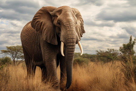 elephant with thick skin in the savannah, created with generative aiの素材