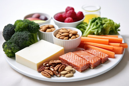 an assortment of allergy-free foods on a white plate, created with generative aiの素材